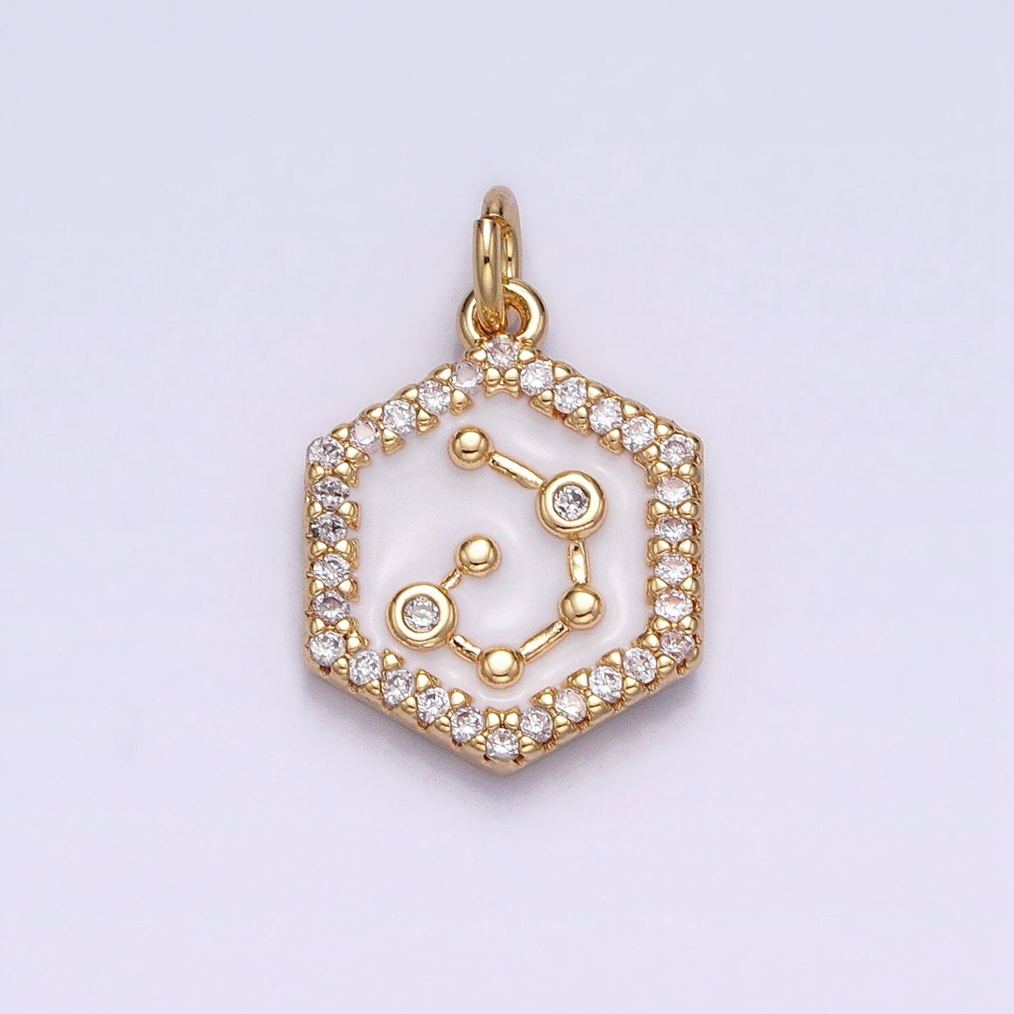 16k Gold Filled Hexagon White Enamel Star Constellation Charm Dainty Zodiac Charm With CZ Stone For Jewelry Making Craft Supplies