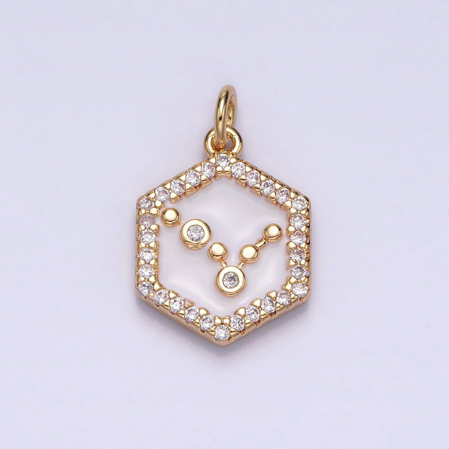 16k Gold Filled Hexagon White Enamel Star Constellation Charm Dainty Zodiac Charm With CZ Stone For Jewelry Making Craft Supplies