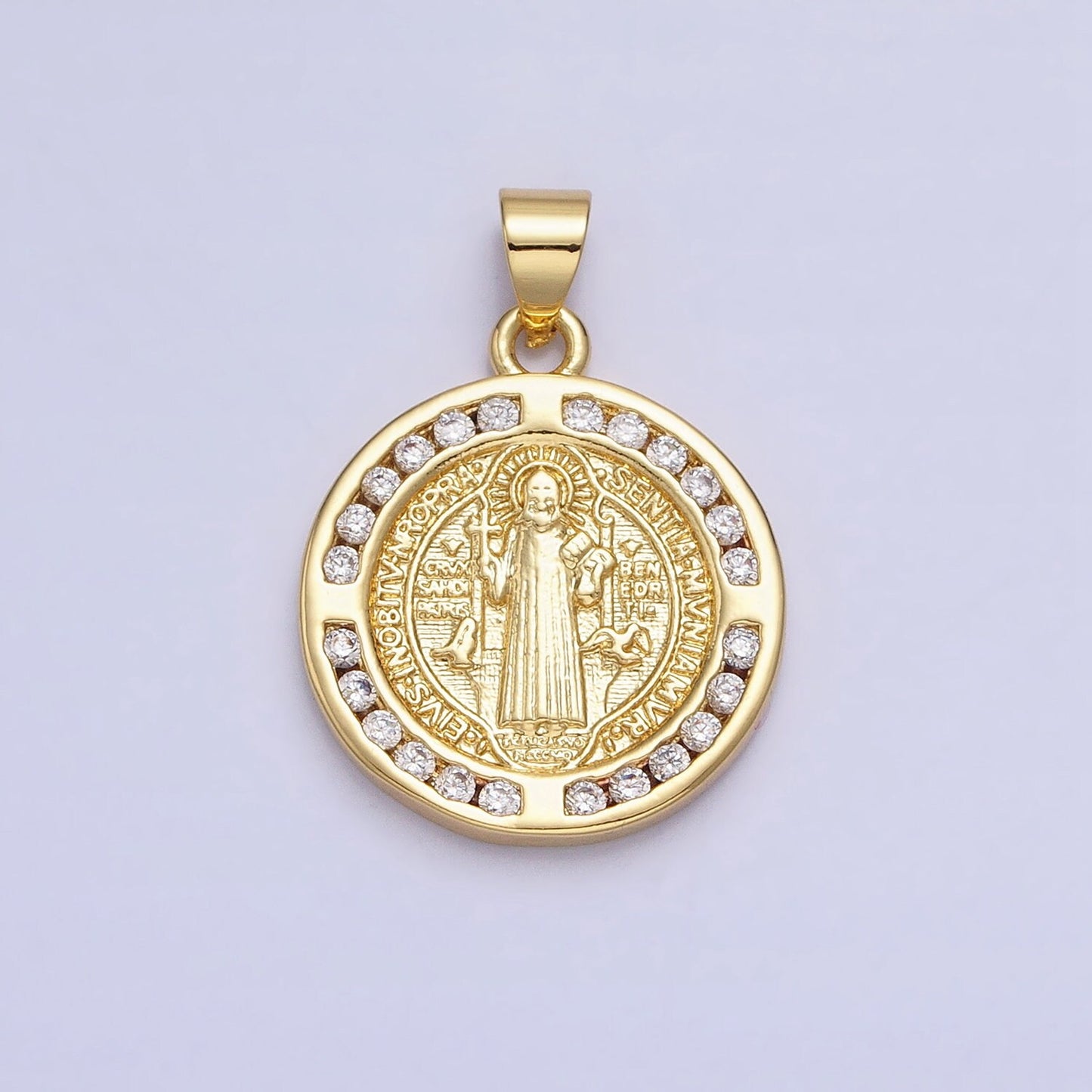 Micro Pave 24k Gold Filled Saint Benedict Charm Medallion Saint Jewelry Religious Pendant | AA229