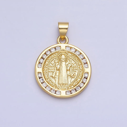 Micro Pave 24k Gold Filled Saint Benedict Charm Medallion Saint Jewelry Religious Pendant | AA229
