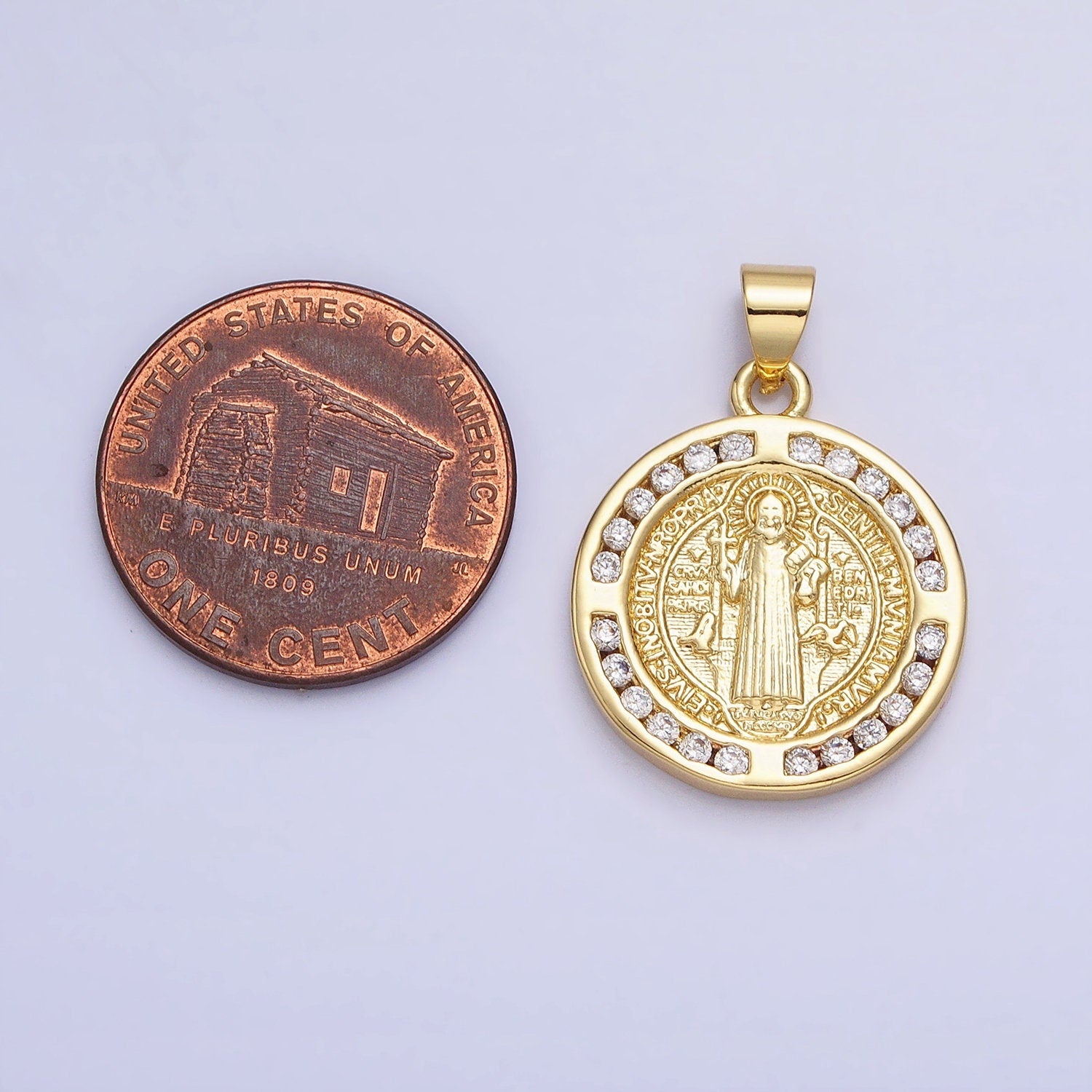 Micro Pave 24k Gold Filled Saint Benedict Charm Medallion Saint Jewelry Religious Pendant | AA229