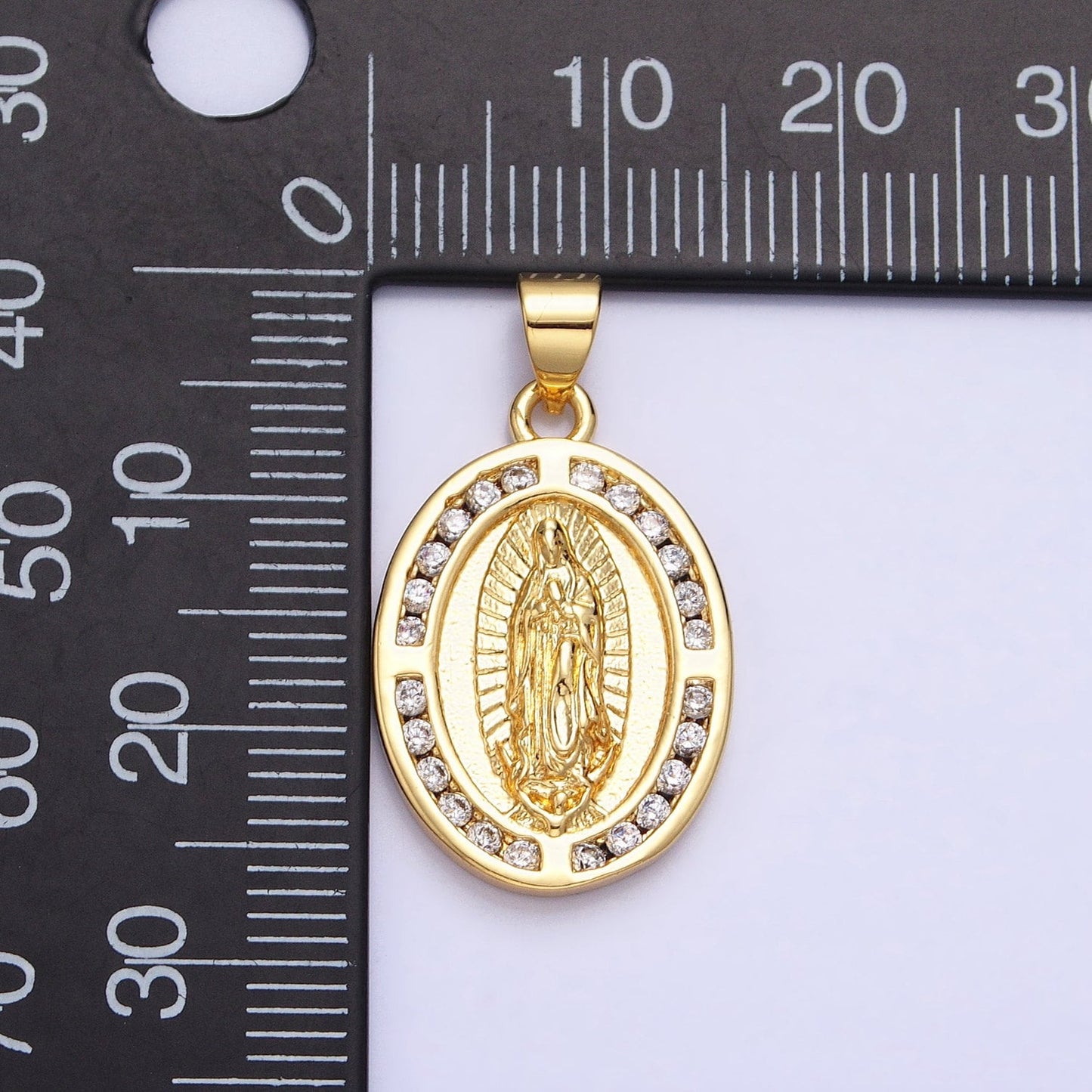 Micro Pave Gold Virgin Mother Mary Charm Oval Medallion Lady Guadalupe Religious Pendant | AA234