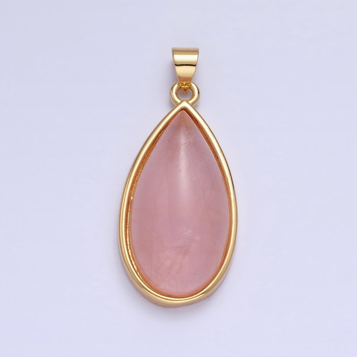 24K Gold Filled 33.3mm Rose Quartz Natural Gemstone Teardrop Bezel Pendant | AA342
