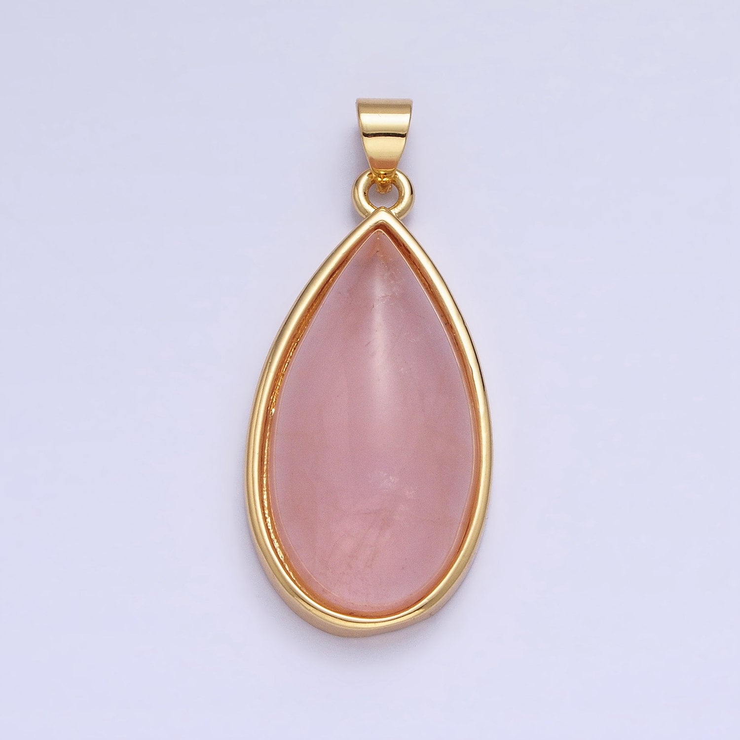 24K Gold Filled 33.3mm Rose Quartz Natural Gemstone Teardrop Bezel Pendant | AA342