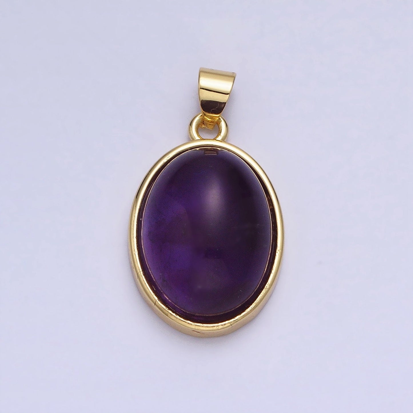 24K Gold Filled Amethyst Natural Gemstone 30mm, 25mm, 27mm, 20mm Cabochon Oval Bezel Pendant | AA324 - AA326