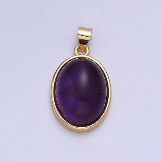 24K Gold Filled Amethyst Natural Gemstone 30mm, 25mm, 27mm, 20mm Cabochon Oval Bezel Pendant | AA324 - AA326