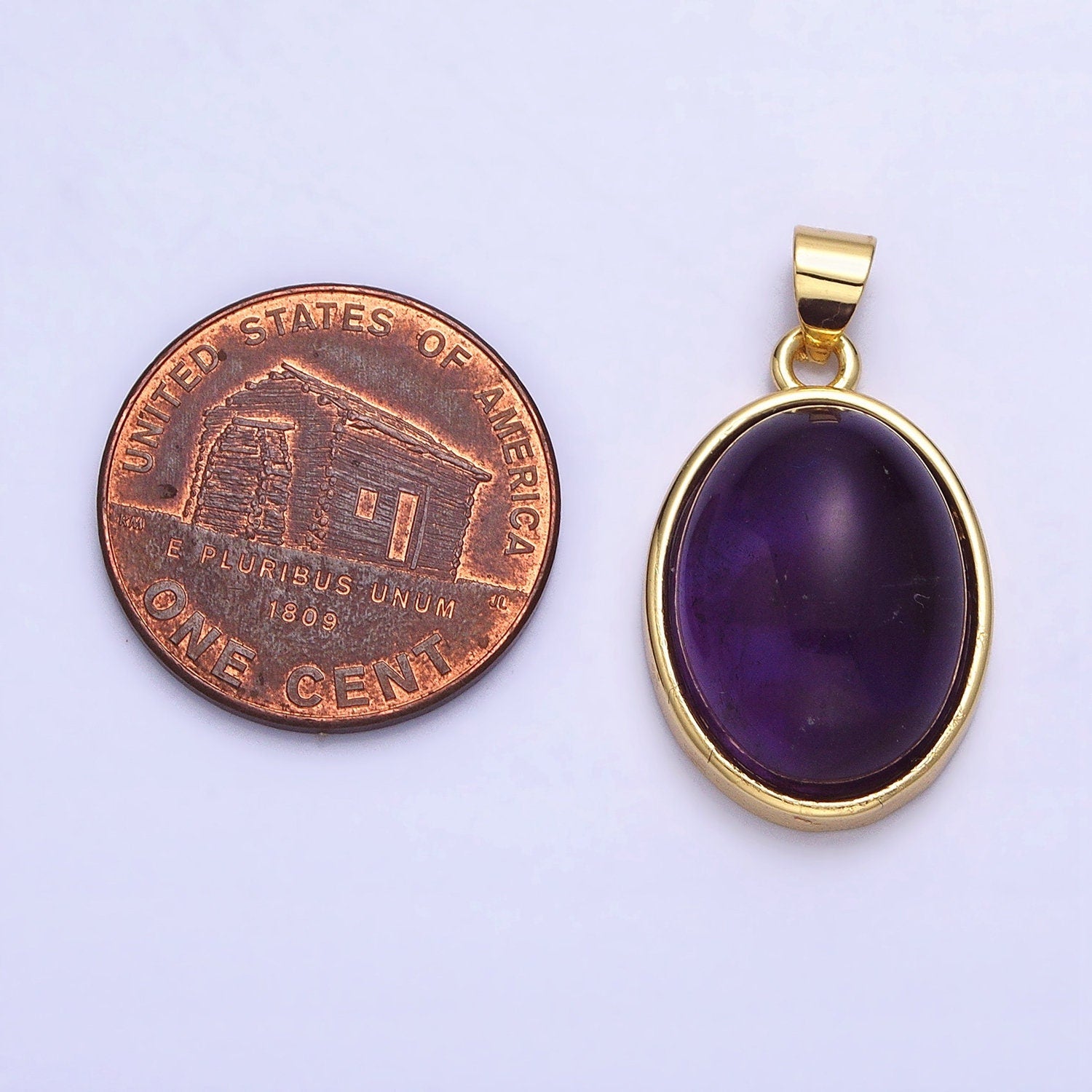 24K Gold Filled Amethyst Natural Gemstone 30mm, 25mm, 27mm, 20mm Cabochon Oval Bezel Pendant | AA324 - AA326