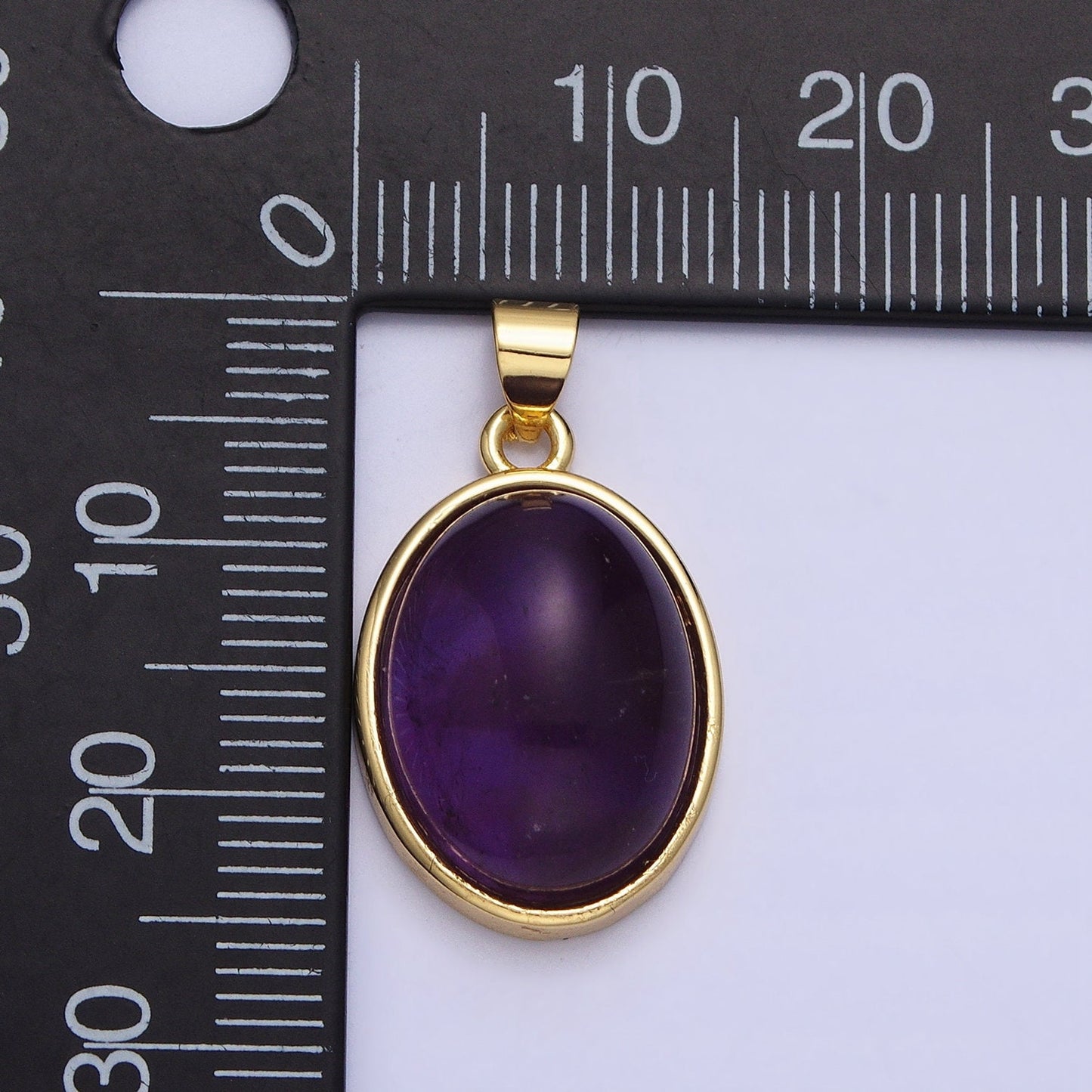 24K Gold Filled Amethyst Natural Gemstone 30mm, 25mm, 27mm, 20mm Cabochon Oval Bezel Pendant | AA324 - AA326