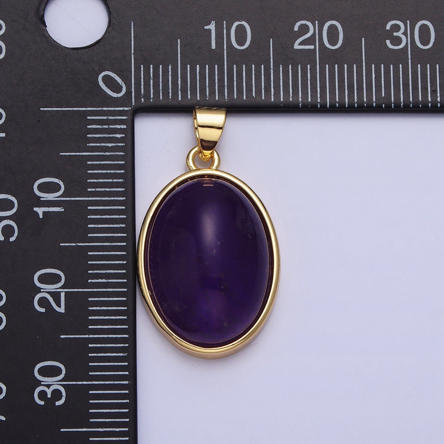 24K Gold Filled Amethyst Natural Gemstone 30mm, 25mm, 27mm, 20mm Cabochon Oval Bezel Pendant | AA324 - AA326