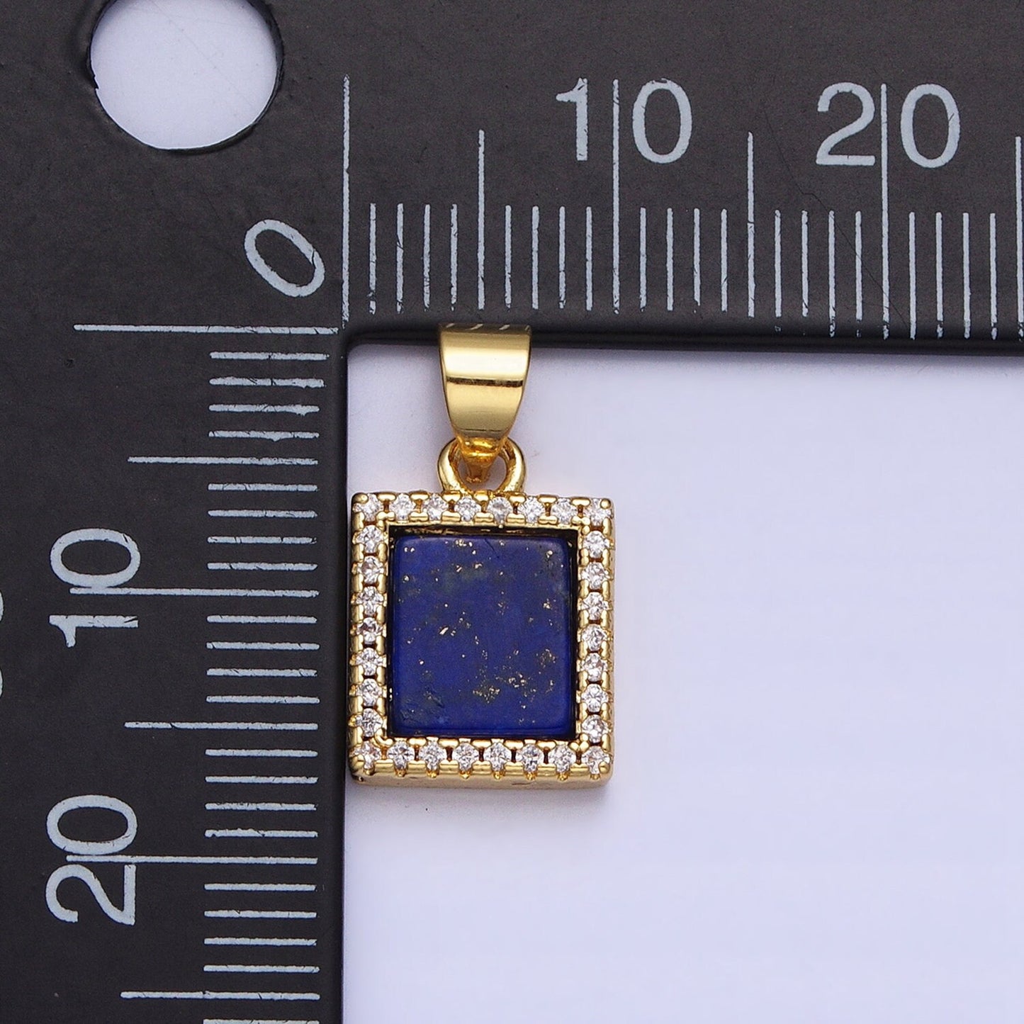 Blue Lapis Azuli Square Charm 17.7x9.7mm Gemstone Pendant in 24k Gold Filled Bezel with Micro Pave CZ Stone AA181