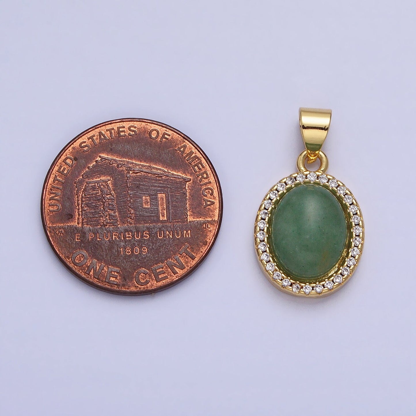 Green Aventurine Charm 20.4x11.4mm Gemstone Pendant in 24k Gold Filled Bezel with Micro Pave CZ Stone AA180