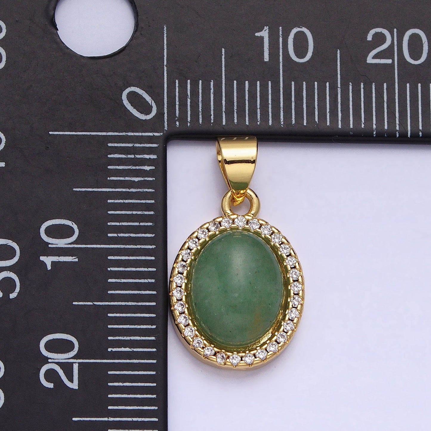 Green Aventurine Charm 20.4x11.4mm Gemstone Pendant in 24k Gold Filled Bezel with Micro Pave CZ Stone AA180