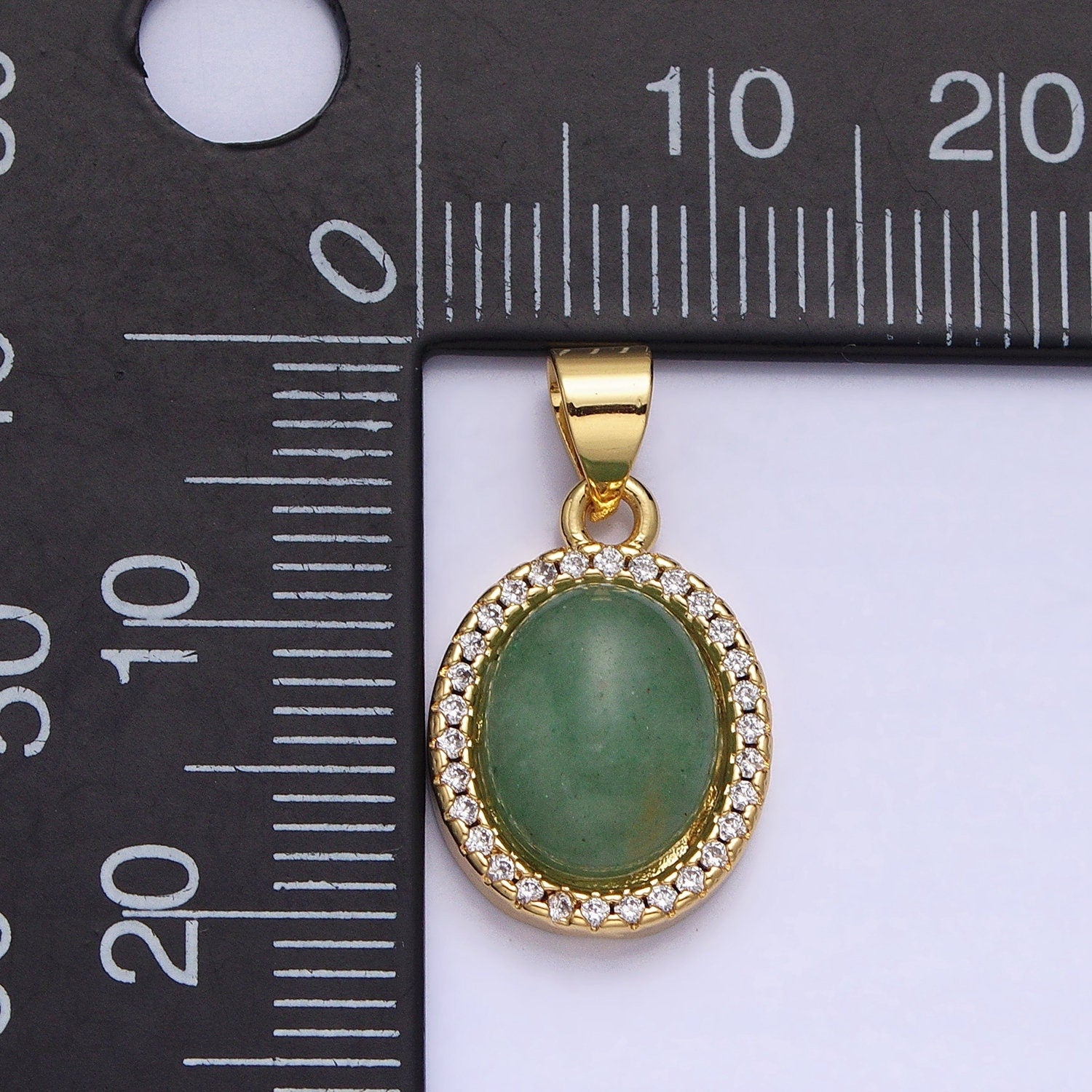 Green Aventurine Charm 20.4x11.4mm Gemstone Pendant in 24k Gold Filled Bezel with Micro Pave CZ Stone AA180