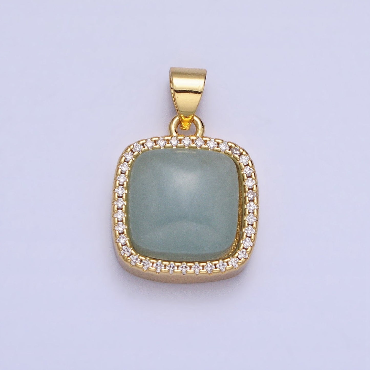 24K Gold Filled Rose Quartz, Aventurine, Labradorite, Tiger Eye, Amethyst Square Pendant Geometric Jewelry Charm with Micro Pave CZ | AA262
