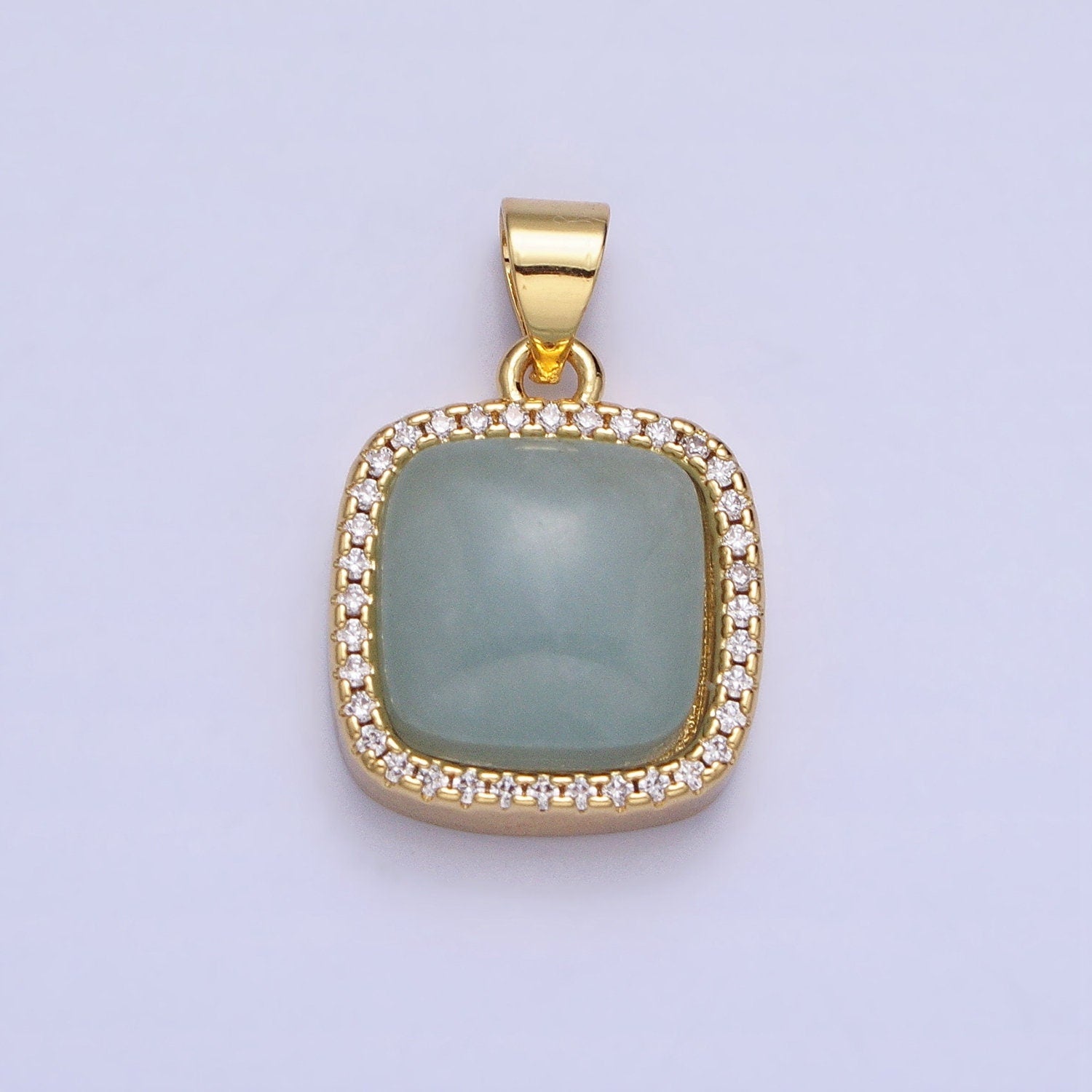 24K Gold Filled Rose Quartz, Aventurine, Labradorite, Tiger Eye, Amethyst Square Pendant Geometric Jewelry Charm with Micro Pave CZ | AA262