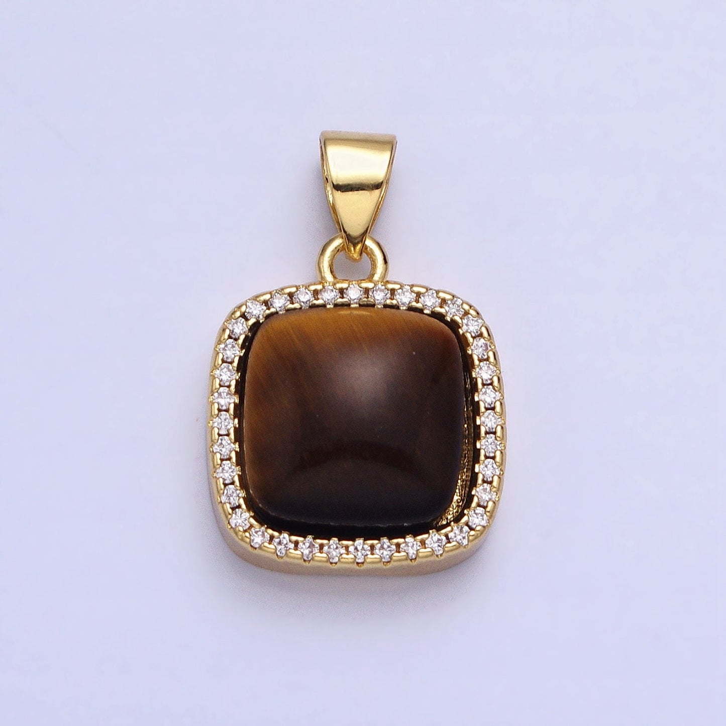 24K Gold Filled Rose Quartz, Aventurine, Labradorite, Tiger Eye, Amethyst Square Pendant Geometric Jewelry Charm with Micro Pave CZ | AA262