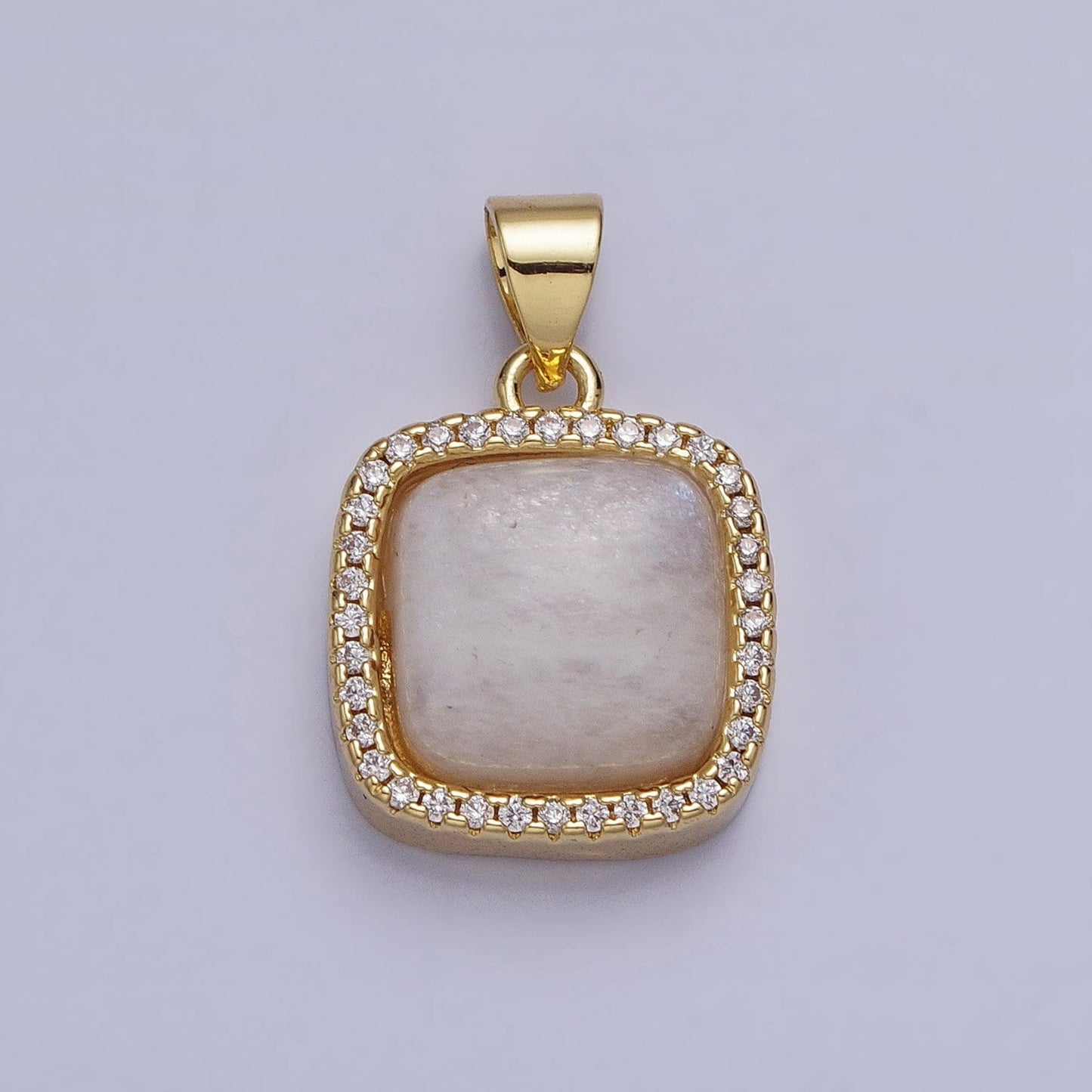 24K Gold Filled Rose Quartz, Aventurine, Labradorite, Tiger Eye, Amethyst Square Pendant Geometric Jewelry Charm with Micro Pave CZ | AA262