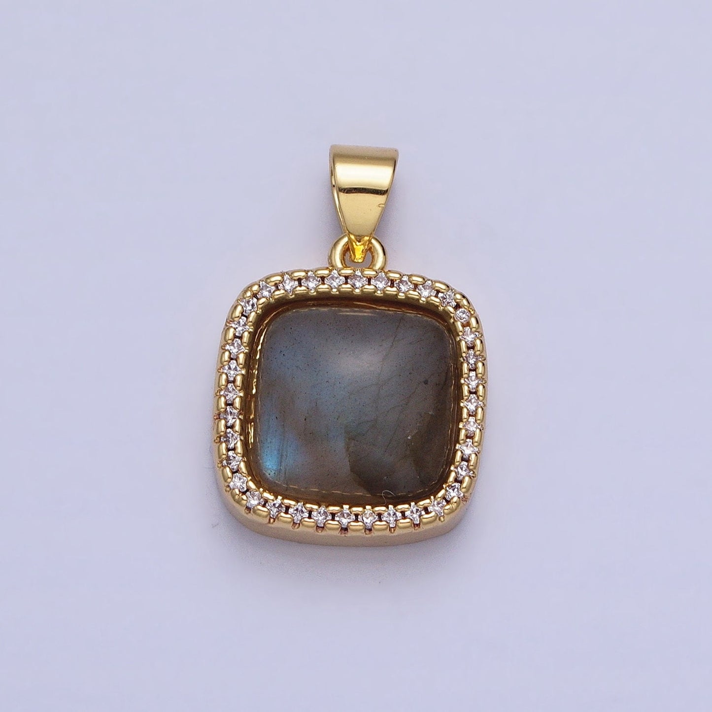 24K Gold Filled Rose Quartz, Aventurine, Labradorite, Tiger Eye, Amethyst Square Pendant Geometric Jewelry Charm with Micro Pave CZ | AA262