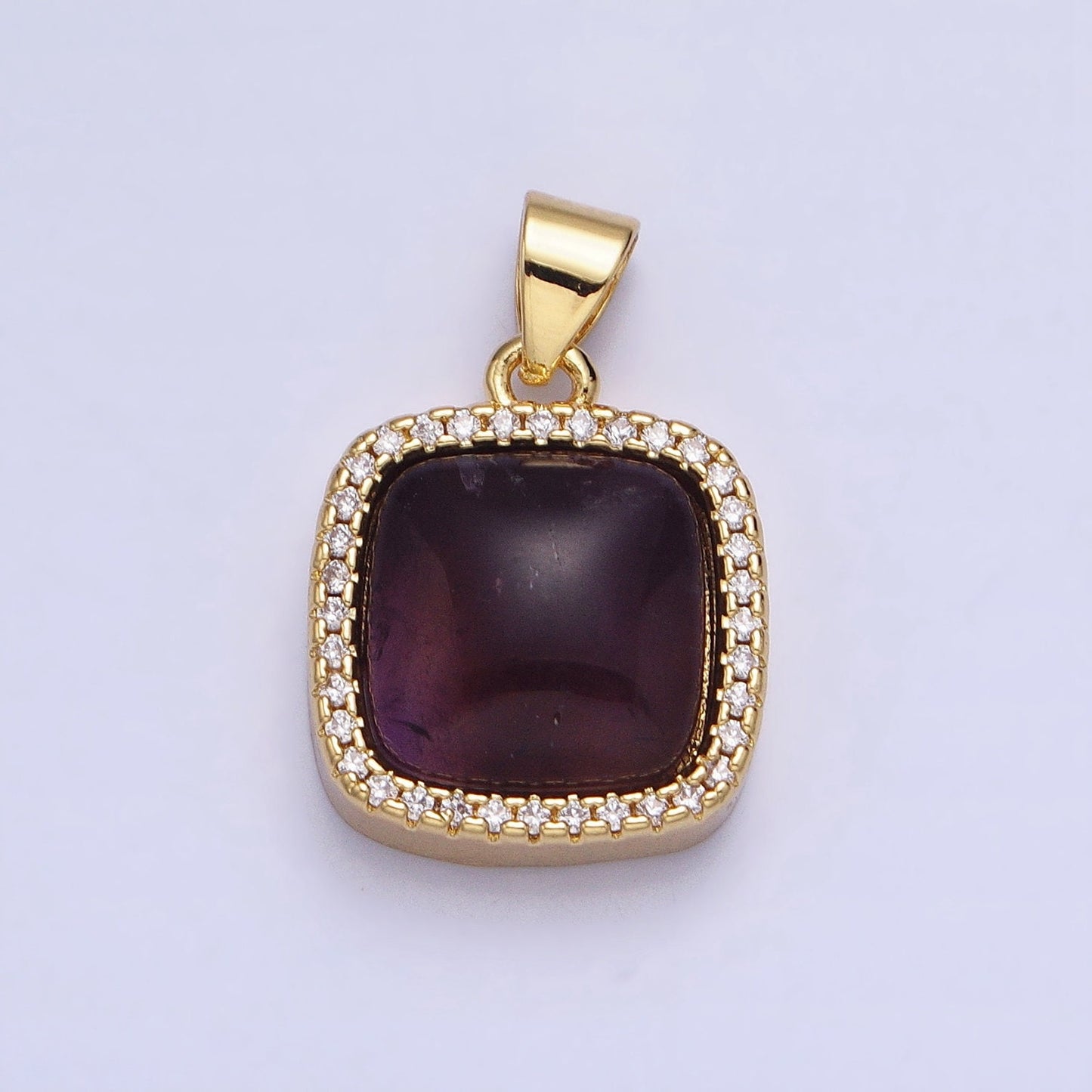 24K Gold Filled Rose Quartz, Aventurine, Labradorite, Tiger Eye, Amethyst Square Pendant Geometric Jewelry Charm with Micro Pave CZ | AA262