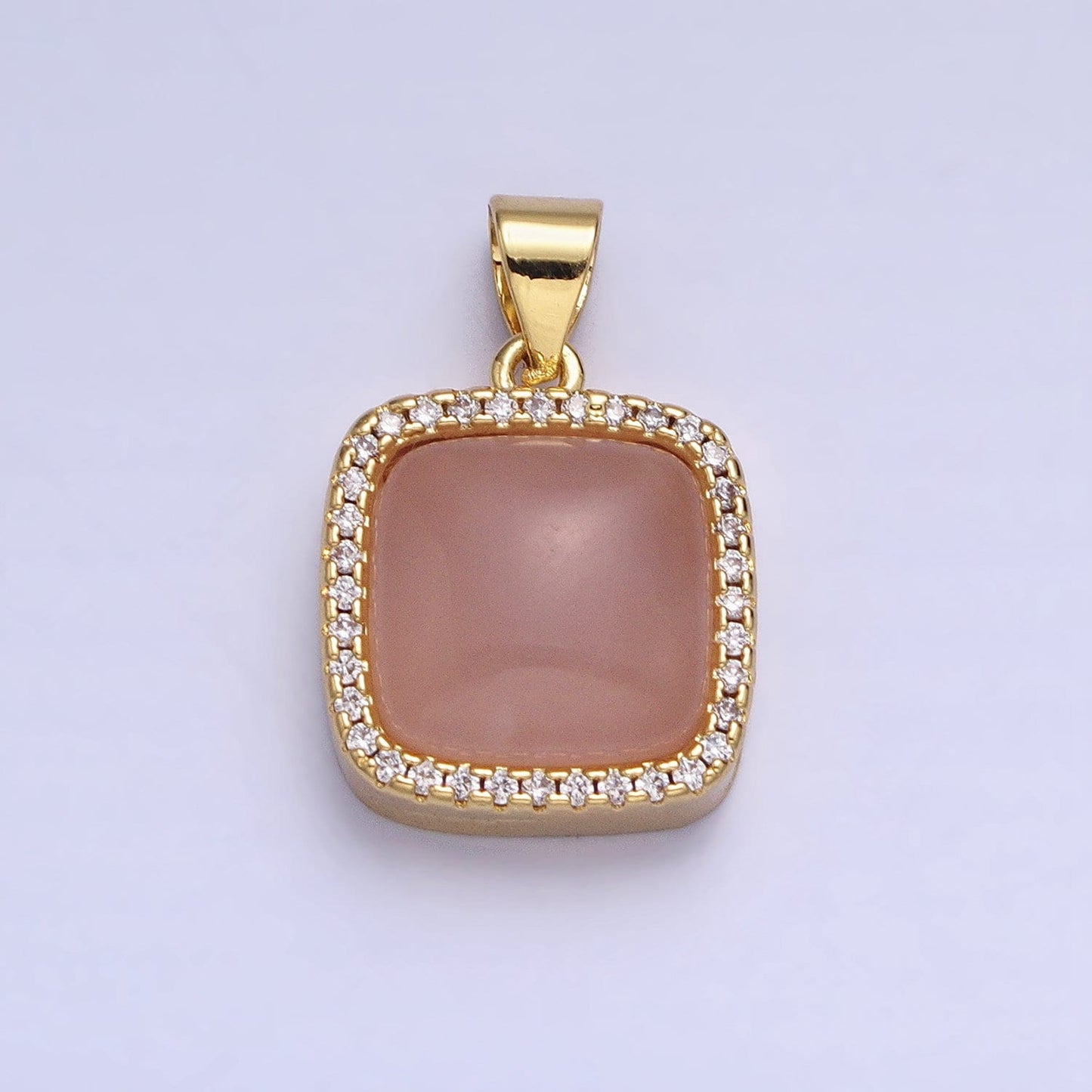 24K Gold Filled Rose Quartz, Aventurine, Labradorite, Tiger Eye, Amethyst Square Pendant Geometric Jewelry Charm with Micro Pave CZ | AA262