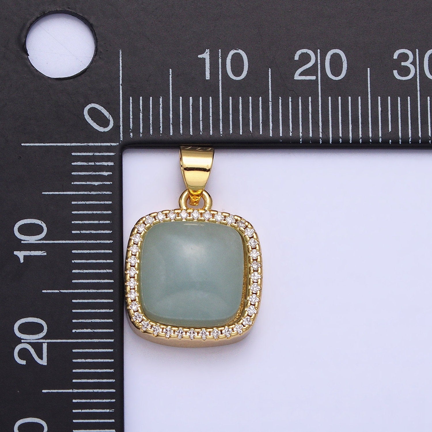 24K Gold Filled Rose Quartz, Aventurine, Labradorite, Tiger Eye, Amethyst Square Pendant Geometric Jewelry Charm with Micro Pave CZ | AA262