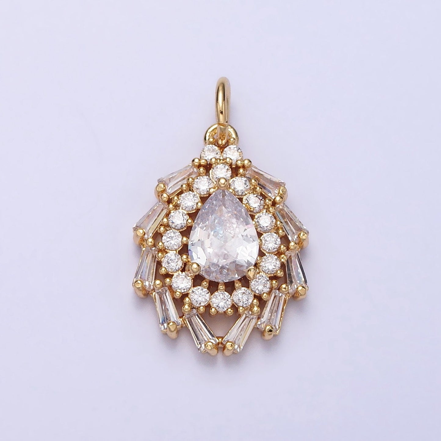 Luxury Gold Tear Drop Charm with CZ Baguette Stone Teardrop Pear Geometric Pendant AC496 AC497