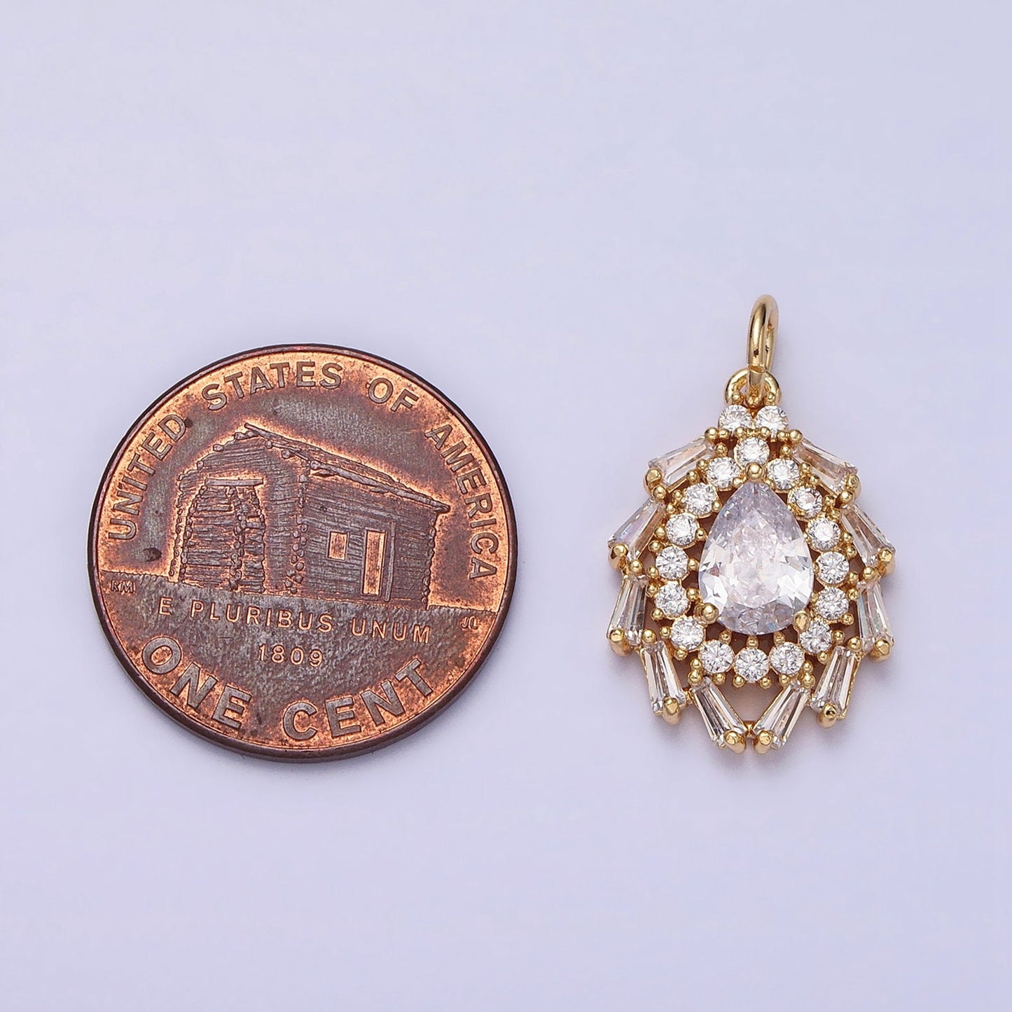 Luxury Gold Tear Drop Charm with CZ Baguette Stone Teardrop Pear Geometric Pendant AC496 AC497