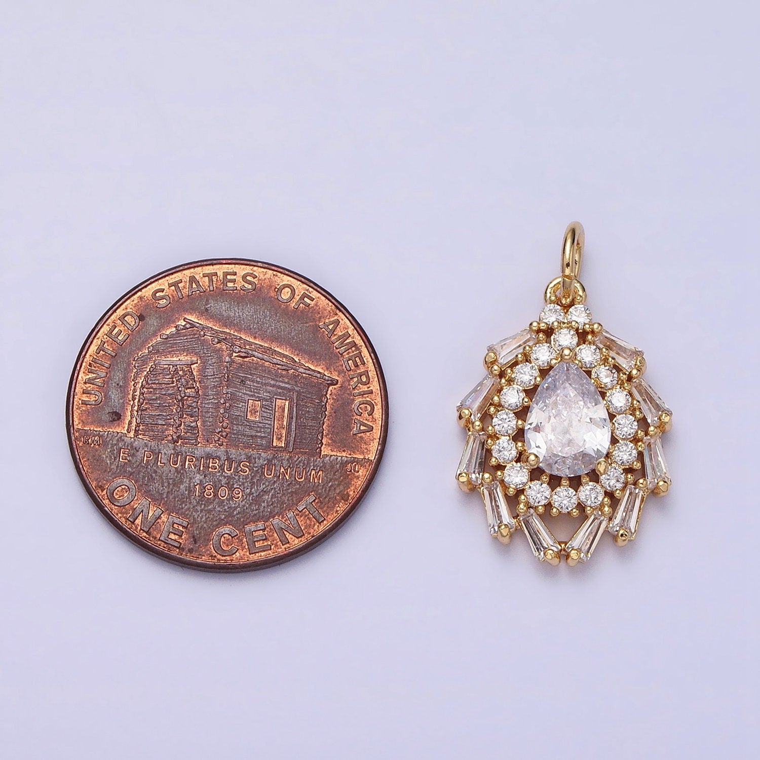 Luxury Gold Tear Drop Charm with CZ Baguette Stone Teardrop Pear Geometric Pendant AC496 AC497