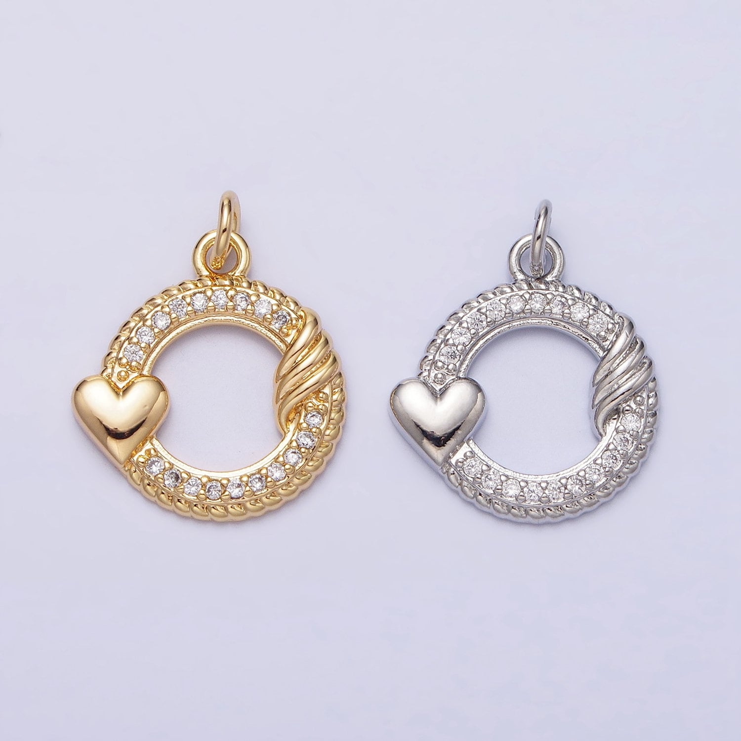 Mini Gold Cubic Circle Charm with Heart Silver Love Add on Charm for Valentine AC492 AC493