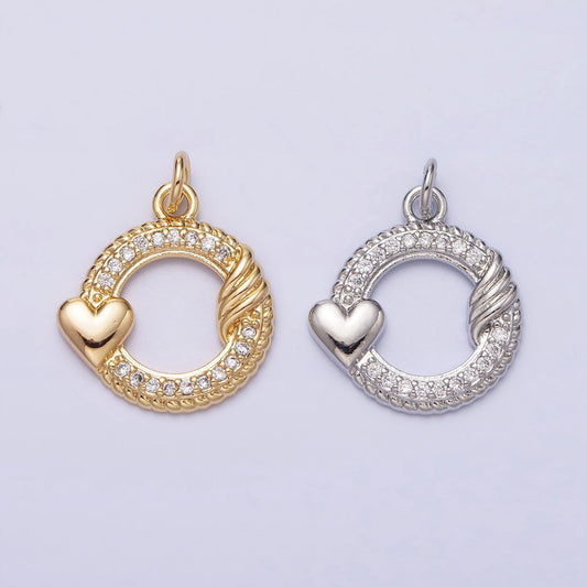 Mini Gold Cubic Circle Charm with Heart Silver Love Add on Charm for Valentine AC492 AC493