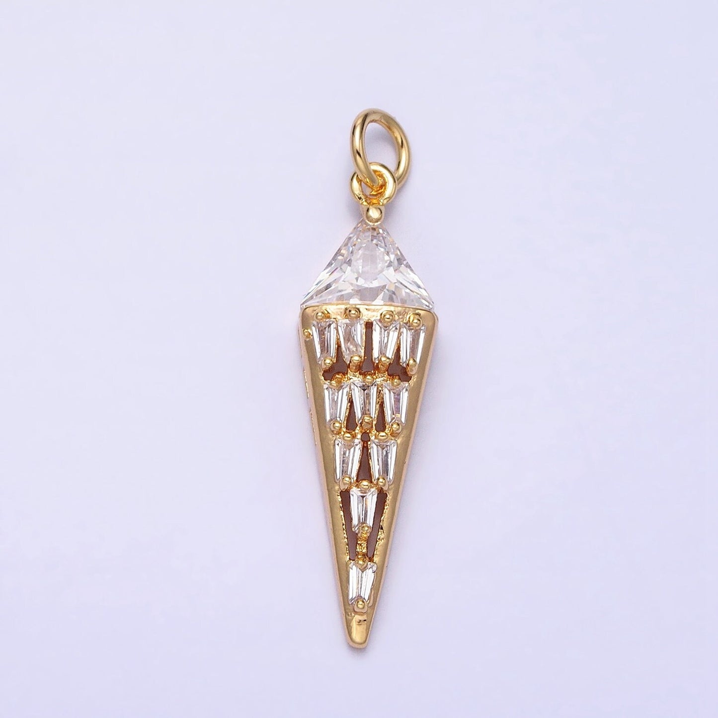 Dainty Triangle Clear Baguette Cubic Zirconia Charms Ice Cone Pendants Small Geometric Jewelry Gold, Silver AC469 AC470