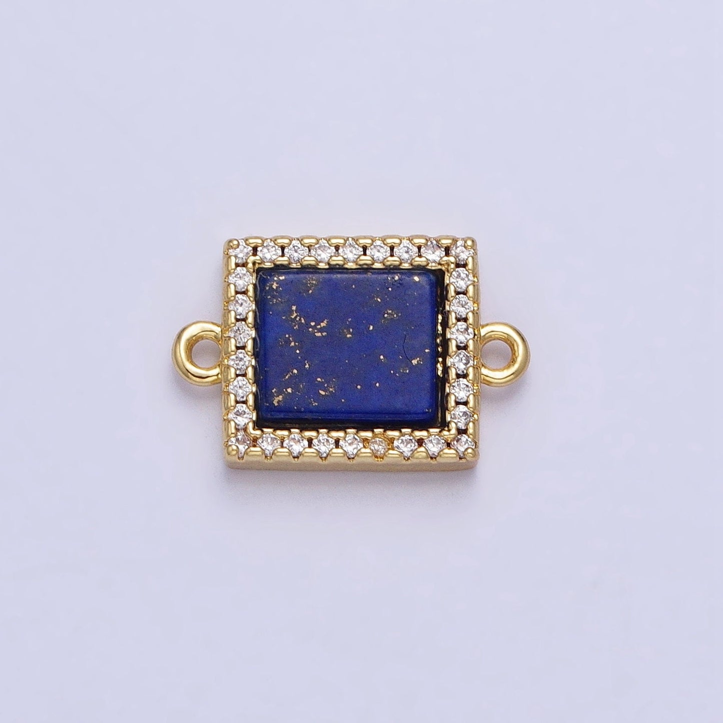Square Blue Lapis Azuli Link Connector in 24k Gold Filled Charm Connector Nature Healing Stone Cabochon Link Connector Micro Pave Cz Bezel