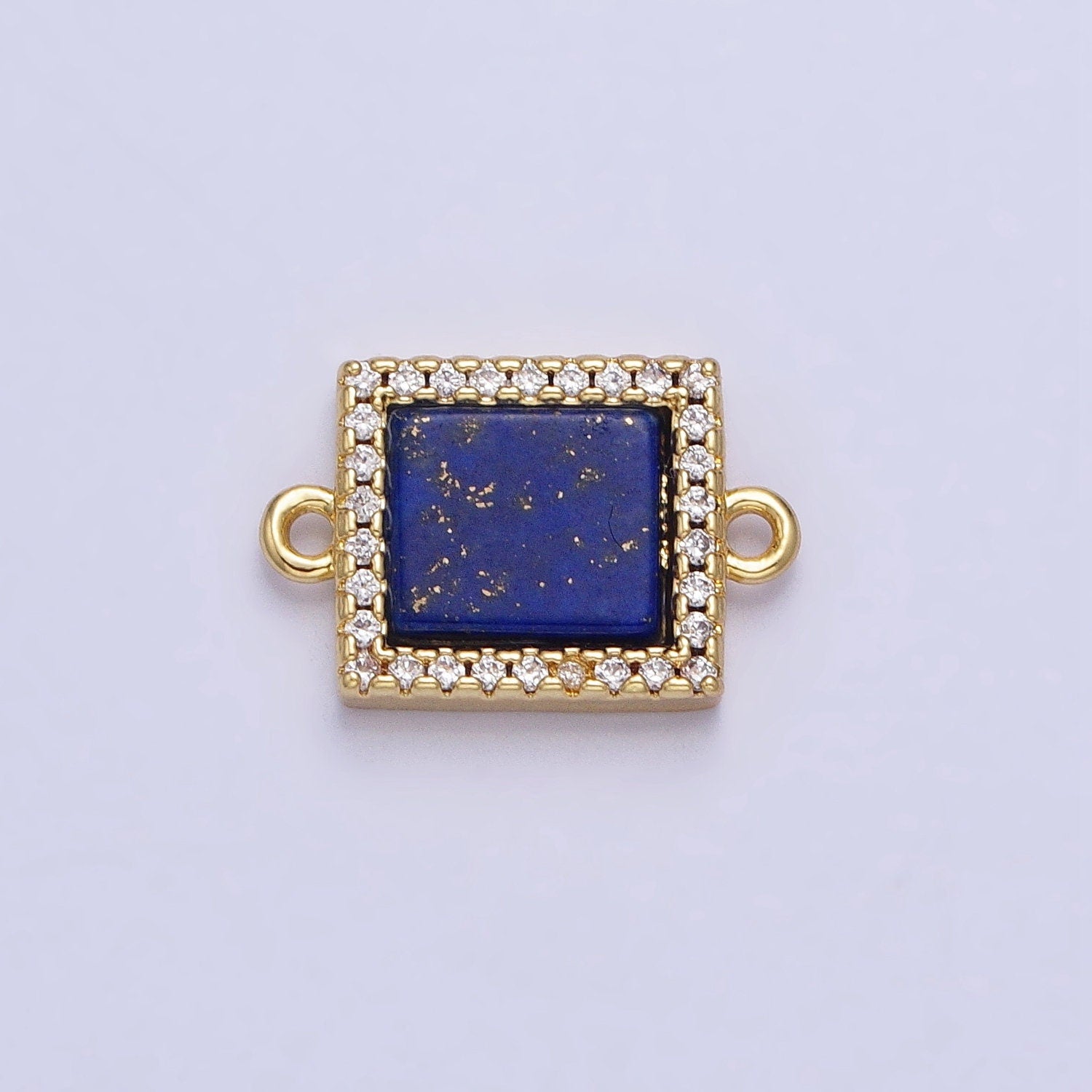 Square Blue Lapis Azuli Link Connector in 24k Gold Filled Charm Connector Nature Healing Stone Cabochon Link Connector Micro Pave Cz Bezel