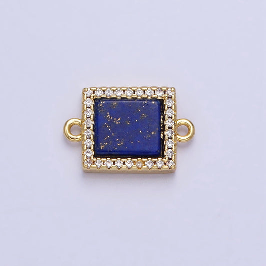 Square Blue Lapis Azuli Link Connector in 24k Gold Filled Charm Connector Nature Healing Stone Cabochon Link Connector Micro Pave Cz Bezel