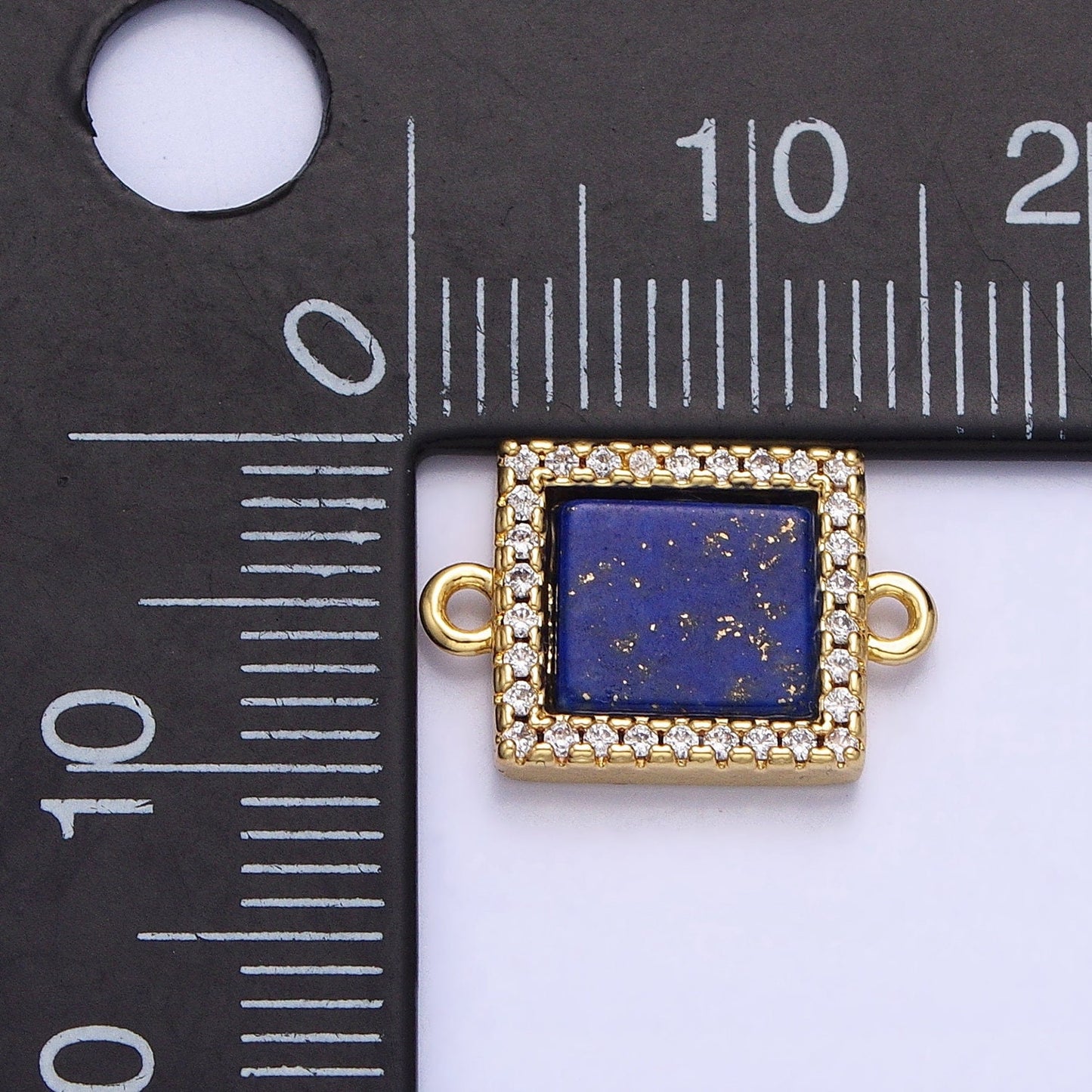 Square Blue Lapis Azuli Link Connector in 24k Gold Filled Charm Connector Nature Healing Stone Cabochon Link Connector Micro Pave Cz Bezel