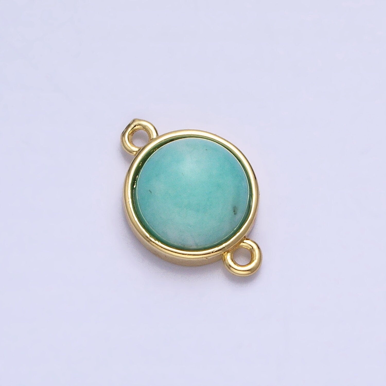 Gemstone Round Bezel Cut Connector Amazonite 24k Gold Filled Link Connector Nature Stone Cabochon for Bracelet Necklace Y-791