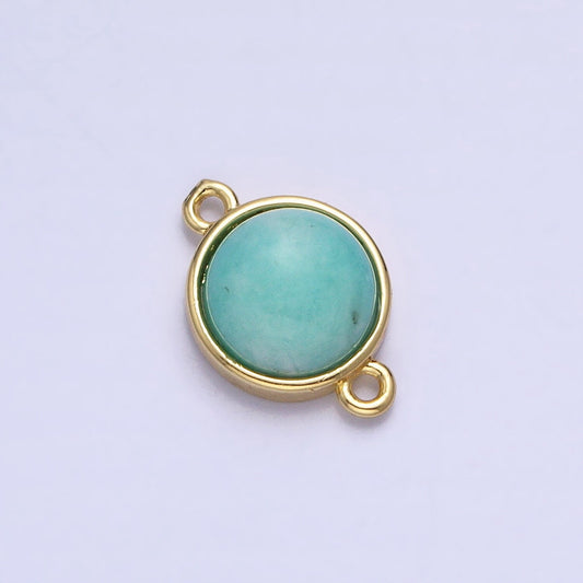 Gemstone Round Bezel Cut Connector Amazonite 24k Gold Filled Link Connector Nature Stone Cabochon for Bracelet Necklace Y-791