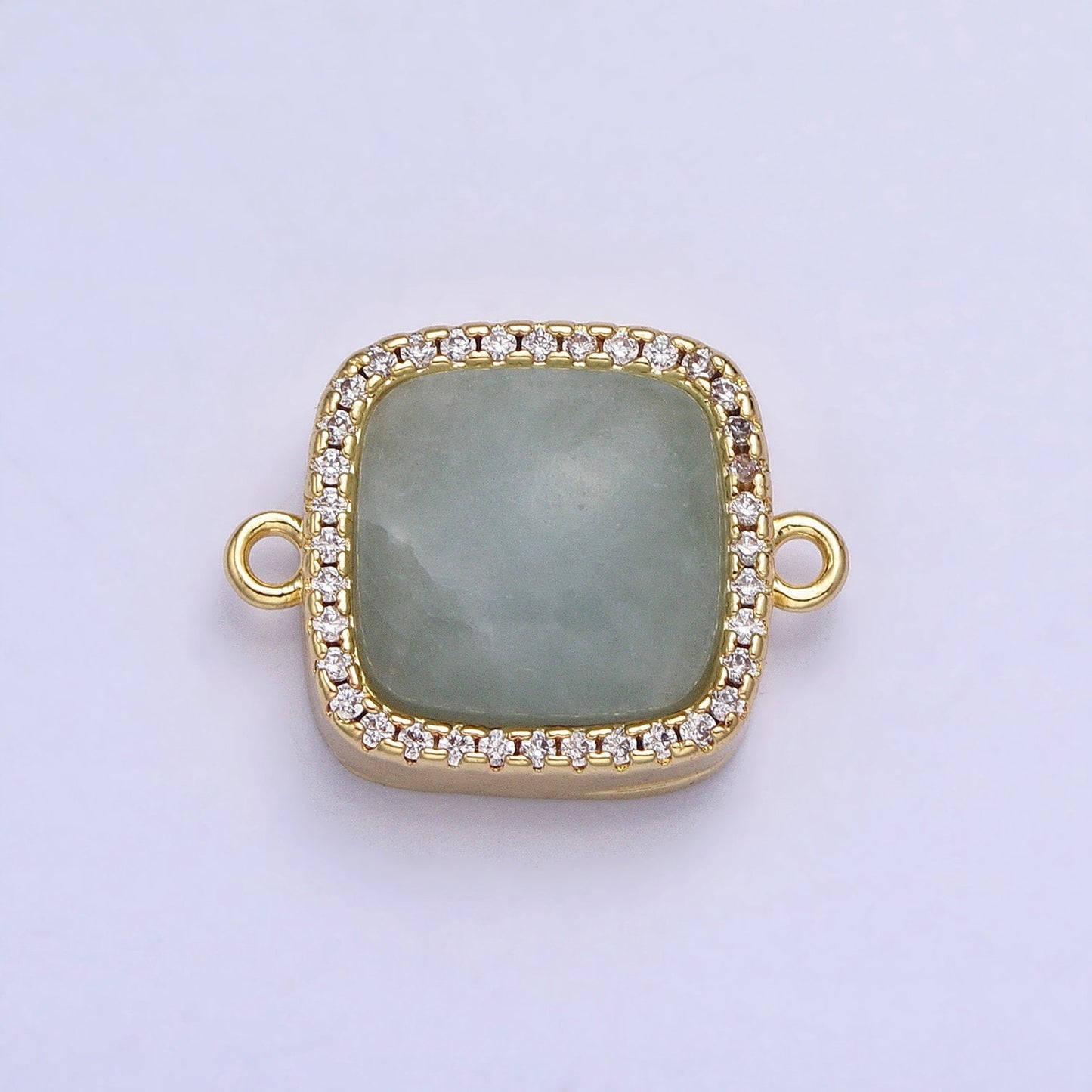 24K Gold Filled White Moonstone, Rose Quartz, Blue Agate, Tiger Eye, Amethyst, Onyx Micro Paved CZ Square Connector | Y-803~Y806