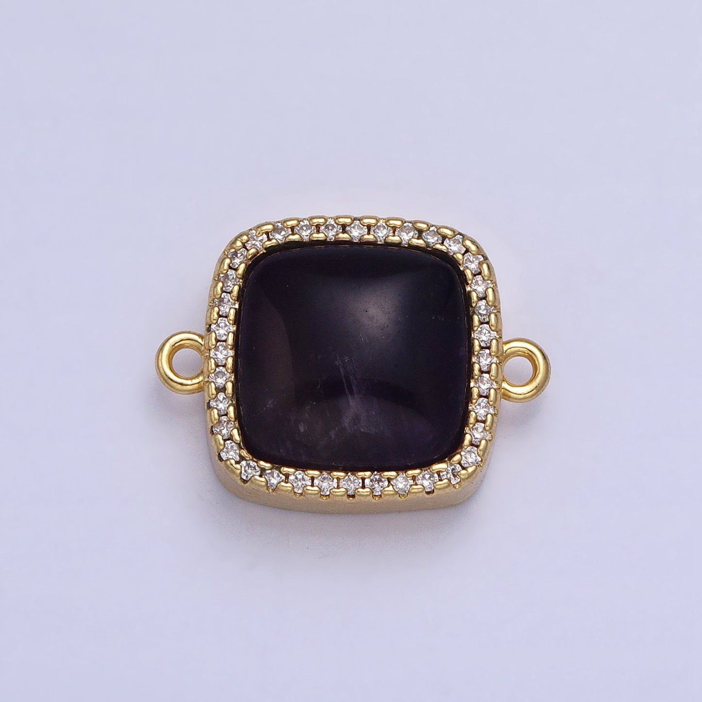 24K Gold Filled White Moonstone, Rose Quartz, Blue Agate, Tiger Eye, Amethyst, Onyx Micro Paved CZ Square Connector | Y-803~Y806