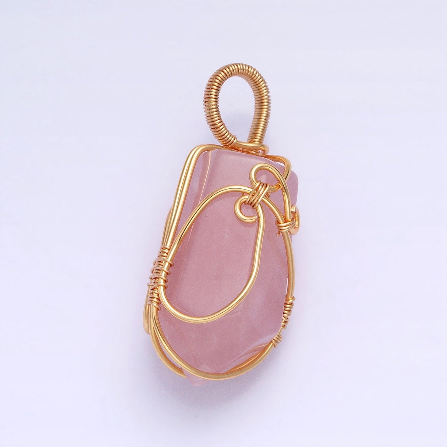 Handmade Crystal Wire Wrapped Necklaces Pendant Rose Quartz Gold Fill Healing Stone Chakra Point Birthstone Gemstone Necklaces Charm AA223