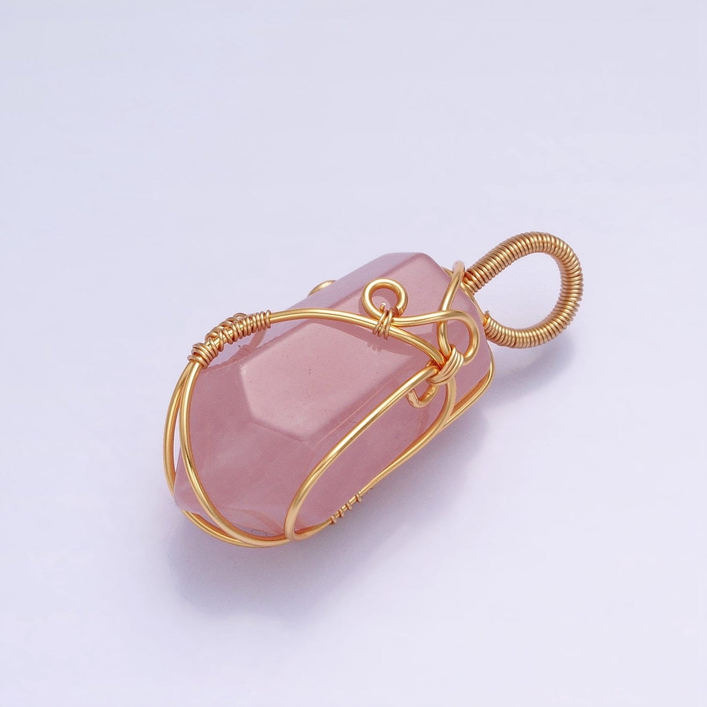 Handmade Crystal Wire Wrapped Necklaces Pendant Rose Quartz Gold Fill Healing Stone Chakra Point Birthstone Gemstone Necklaces Charm AA223