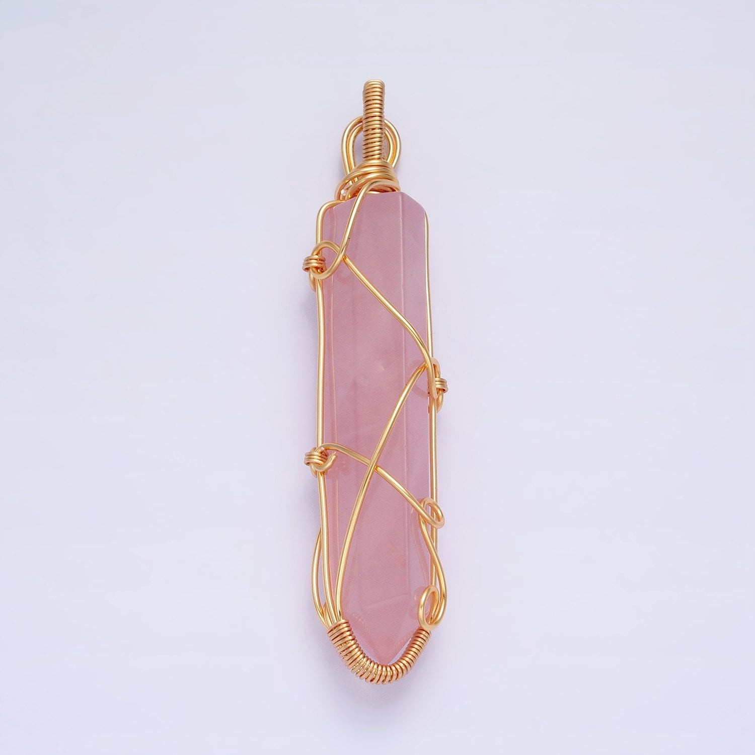 Handmade Crystal Wire Wrapped Necklaces Pendant Rose Quartz Gold Fill Healing Stone Chakra Point Birthstone Gemstone Necklaces Charm AA224