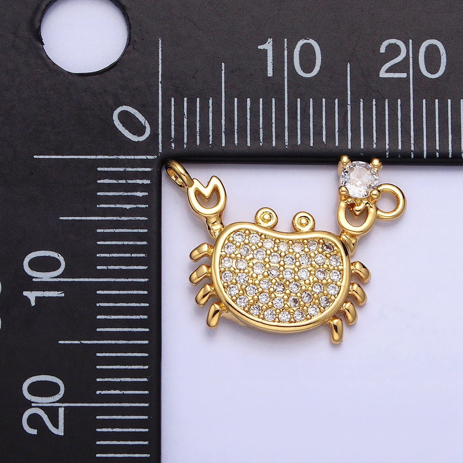 Mini Gold Crab Pendant Charm With CZ Stones For Ocean Crab Crustacean Beach Inspired Y-824