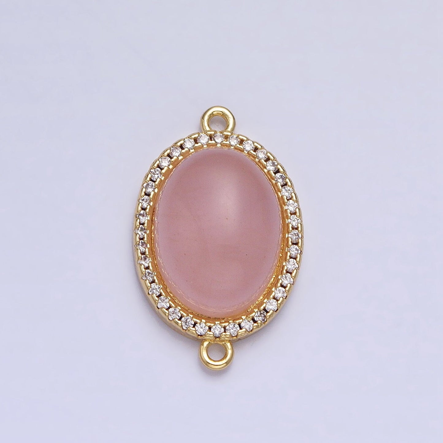 Gemstone Oval Connector, Rose Quartz 24k Gold Filled Charm Connector Nature Stone Cabochon Link Connector for Bracelet Necklace Y-793