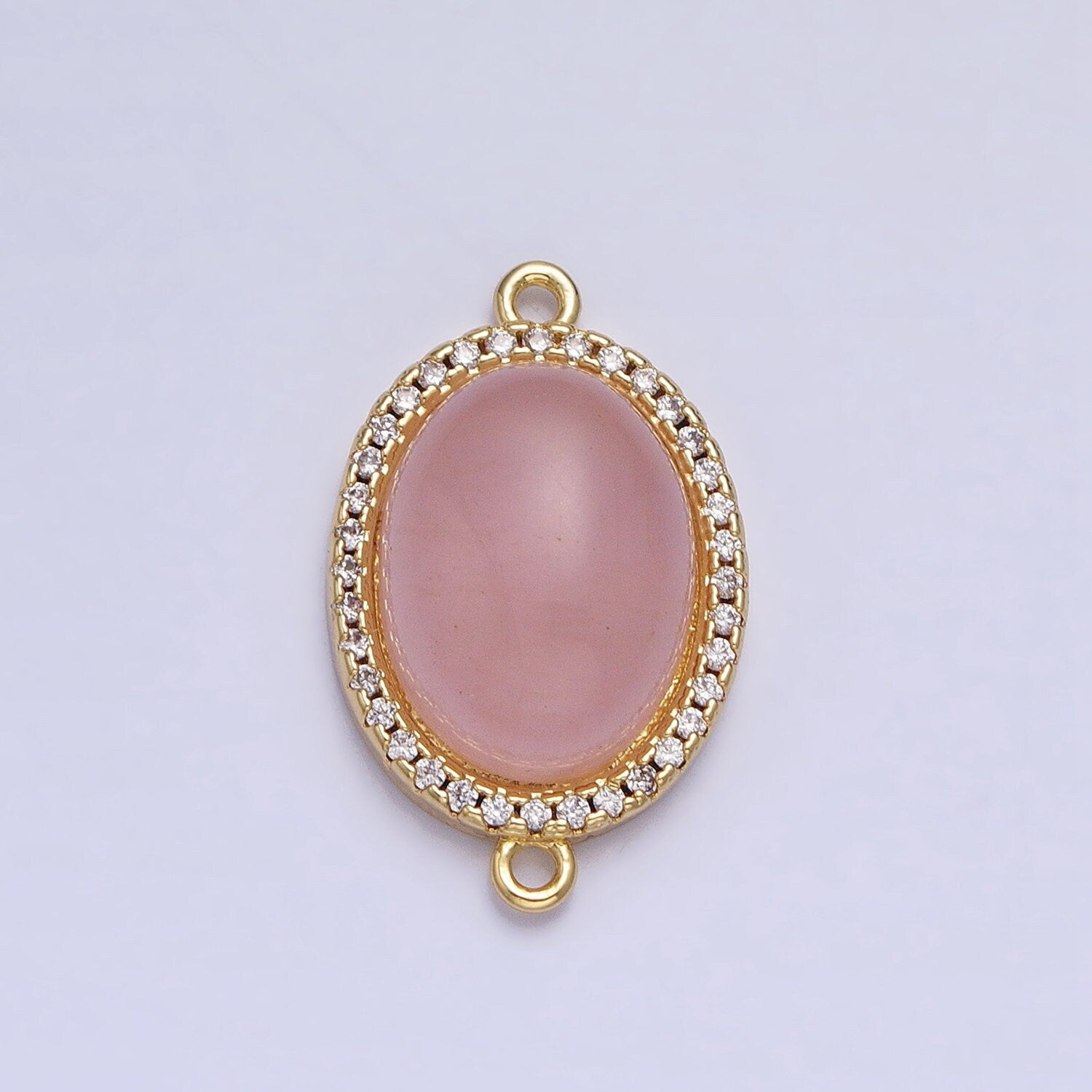 Gemstone Oval Connector, Rose Quartz 24k Gold Filled Charm Connector Nature Stone Cabochon Link Connector for Bracelet Necklace Y-793