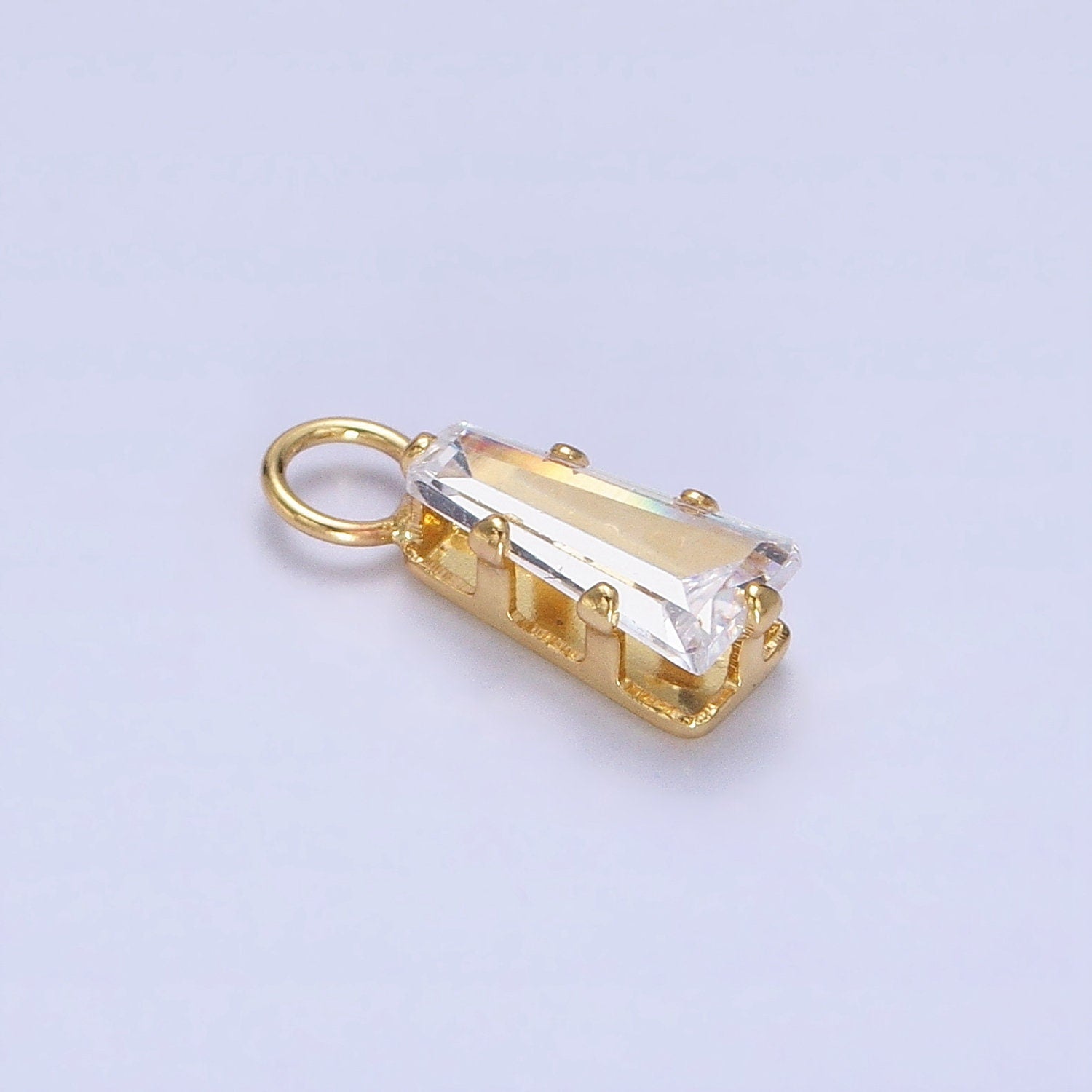 Mini Gold Baguette Cubic Zirconia Charm, Tiny Clear CZ Charm add on Charm for Bracelet Earring Necklace Supply AC422