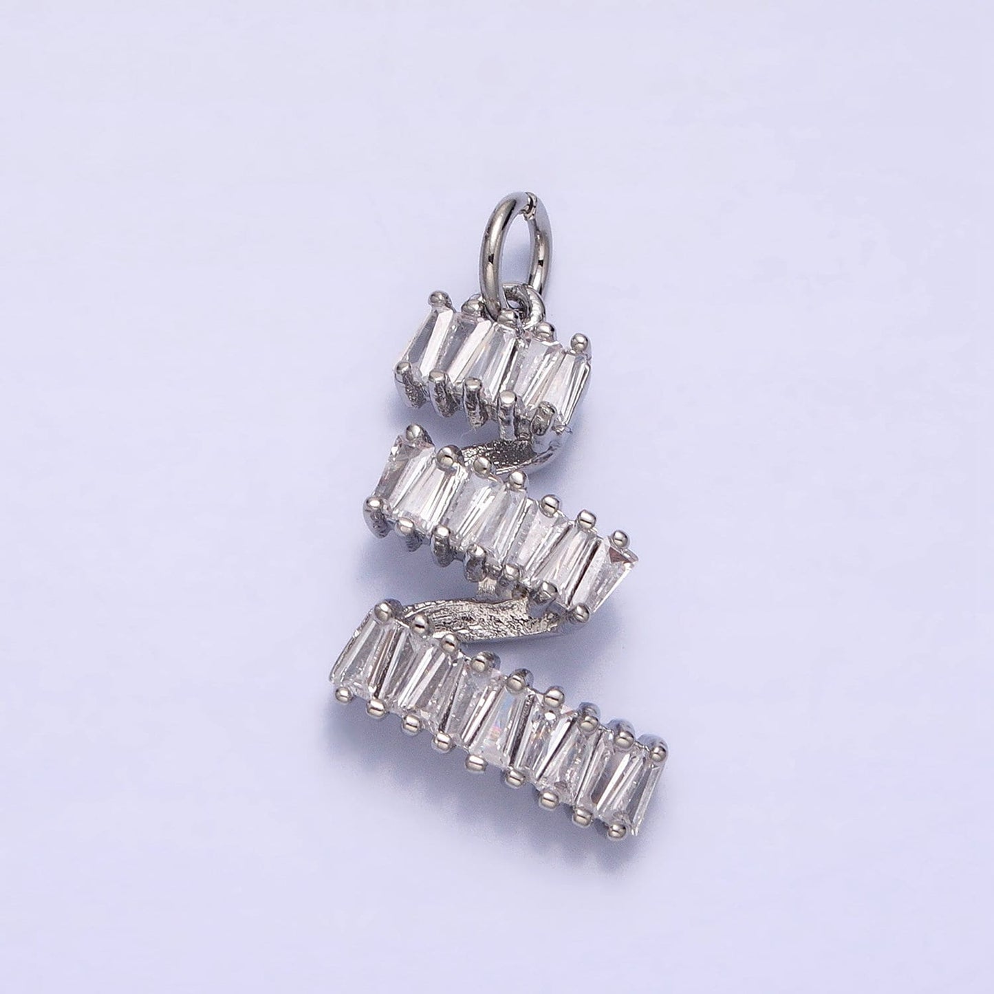 16K Gold Filled Spiral Twirl Clear Baguette CZ Lined Add-On Charm in Gold & Silver | AC1239 AC1240