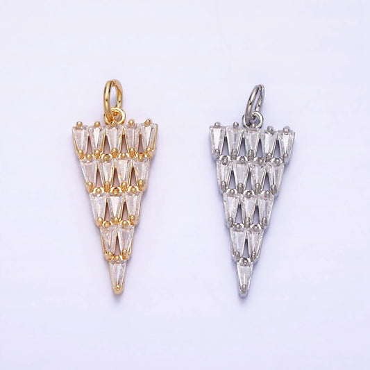 Dainty 16K Gold Filled Cone 21.5mm, 26mm Triangle Baguette Clear CZ Charm in Gold & Silver | AC1189 AC1190