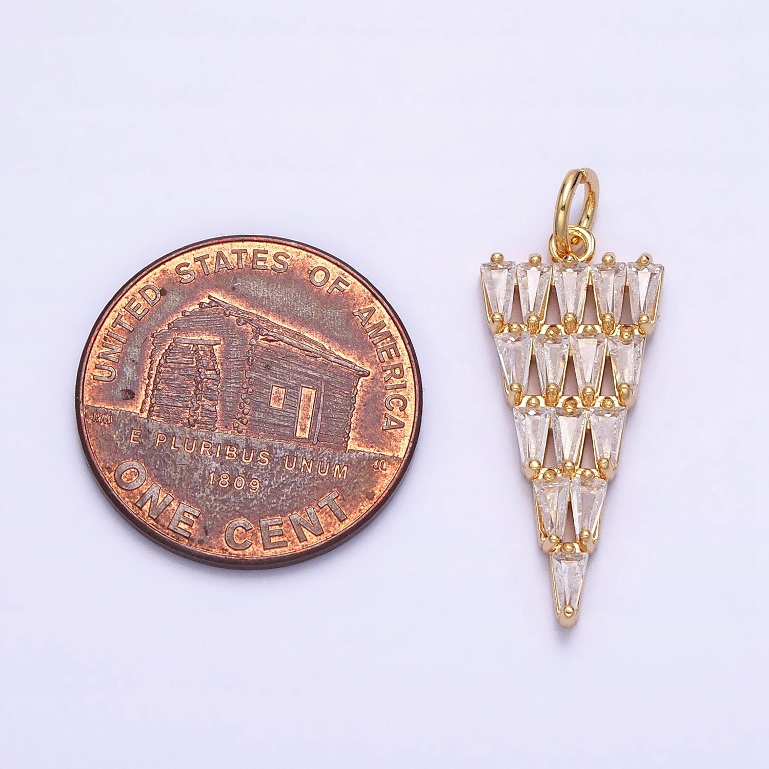 Dainty 16K Gold Filled Cone 21.5mm, 26mm Triangle Baguette Clear CZ Charm in Gold & Silver | AC1189 AC1190