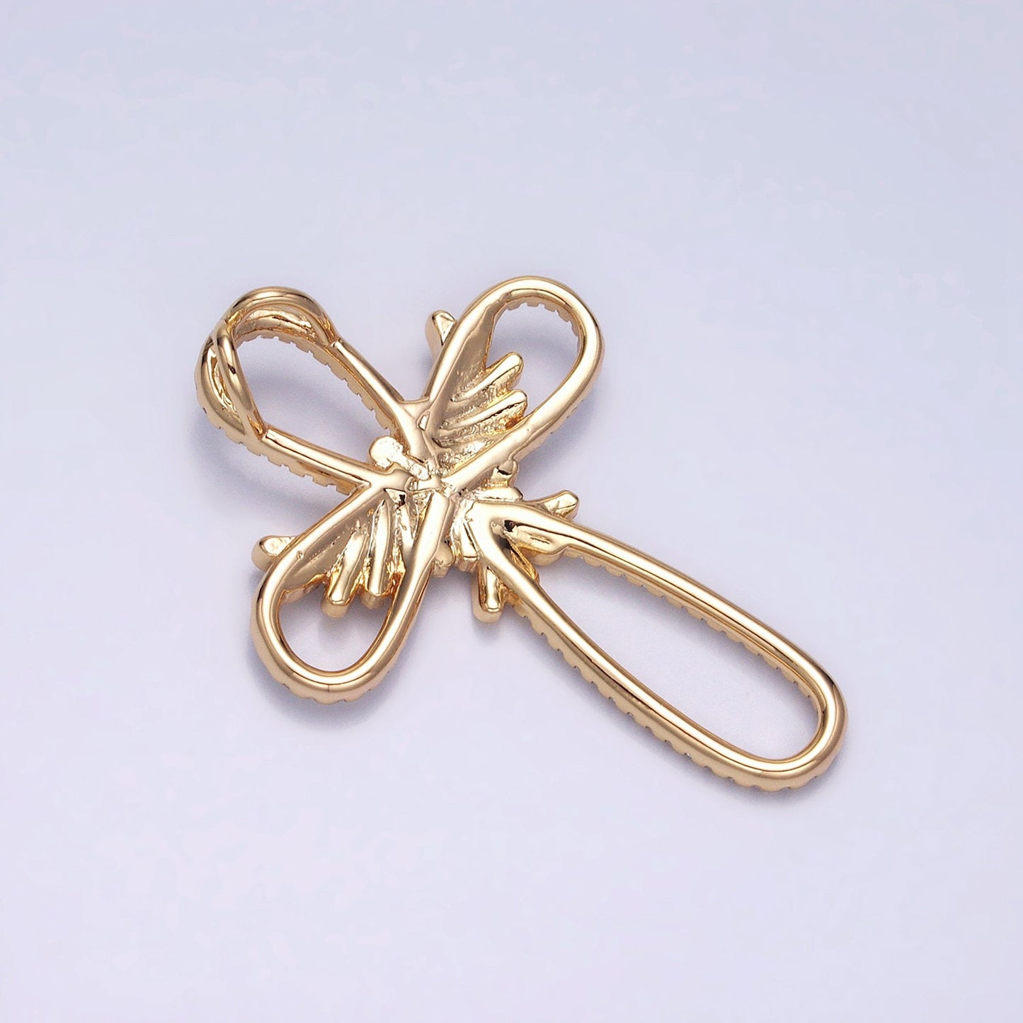 16K Gold Filled Micro Paved CZ Flying Dove Open Cross Back Loop Pendant in Gold & Silver | AA379 AA380